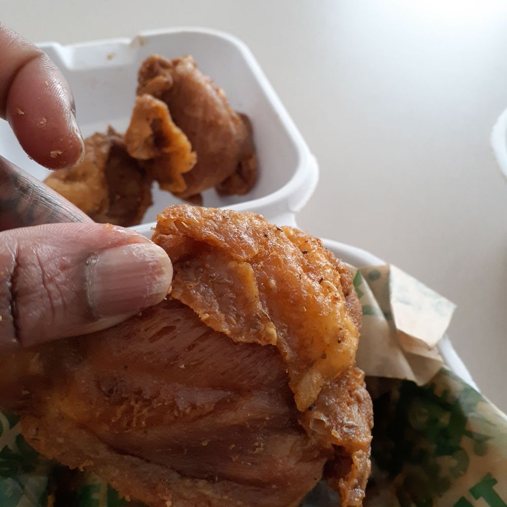 Wingstop - The only halfway suitable piece of a thigh. Spent almost 15 bucks on a 3 piece thigh meal and only received this somewhat acceptable thigh - Chicken Wings Near Me - Seattle, Washington Wingstop - The only halfway suitable piece of a thigh. Spent almost 15 bucks on a 3 piece thigh meal and only received this somewhat acceptable thigh - Chicken Wings Near Me - Seattle, Washington
