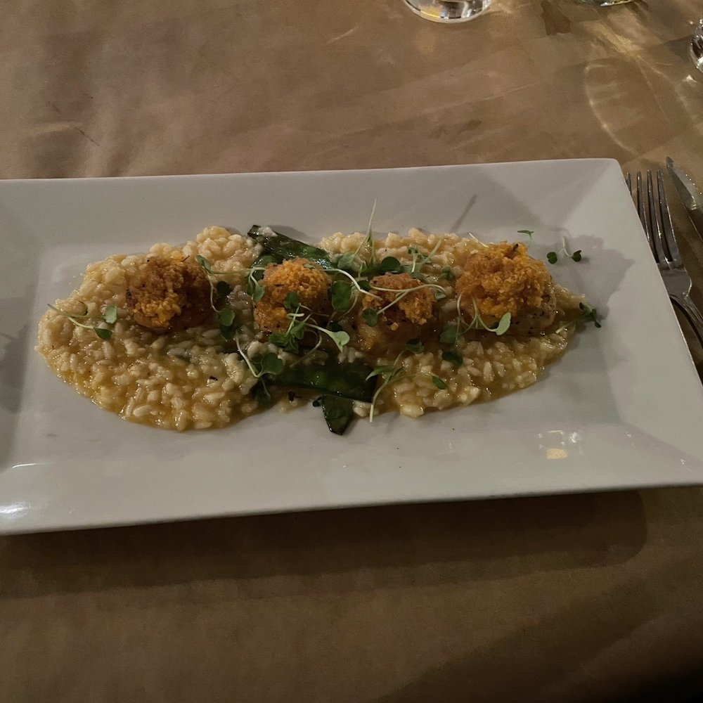 Cowfish - Scallops on Lobster Risotto... - New American Near Me - Hampton Bays, New York Cowfish - Scallops on Lobster Risotto... - New American Near Me - Hampton Bays, New York