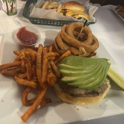 B.K. Sweeny's Parkside Tavern - Turkey burger with avocado and sweet potato fries