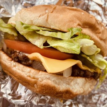 Five Guys - a cheeseburger with lettuce and tomato - Burgers Near Me - Rockaway Township, New Jersey