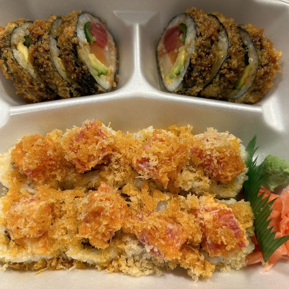 Suishin - Volcano roll (front) and North Oaks roll (back). - Japanese Near Me - North Oaks, Minnesota