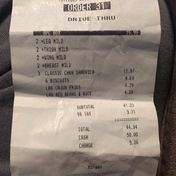 Popeyes Louisiana Kitchen - a receipt from a restaurant - Fast Food Near Me - Avon, Indiana