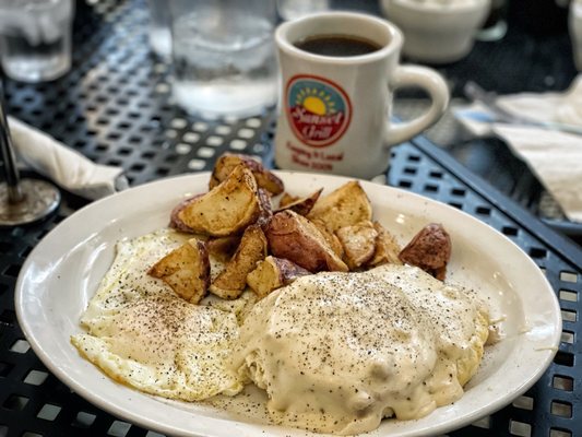 Photo of Sunset Grill - Fredericksburg, TX, US. Biscuits and gravy