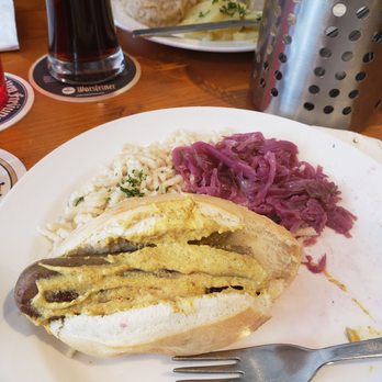 Prost - Food.  Vegetarian bratwurst, noodles and red cabbage. - German Near Me - Wichita, Kansas