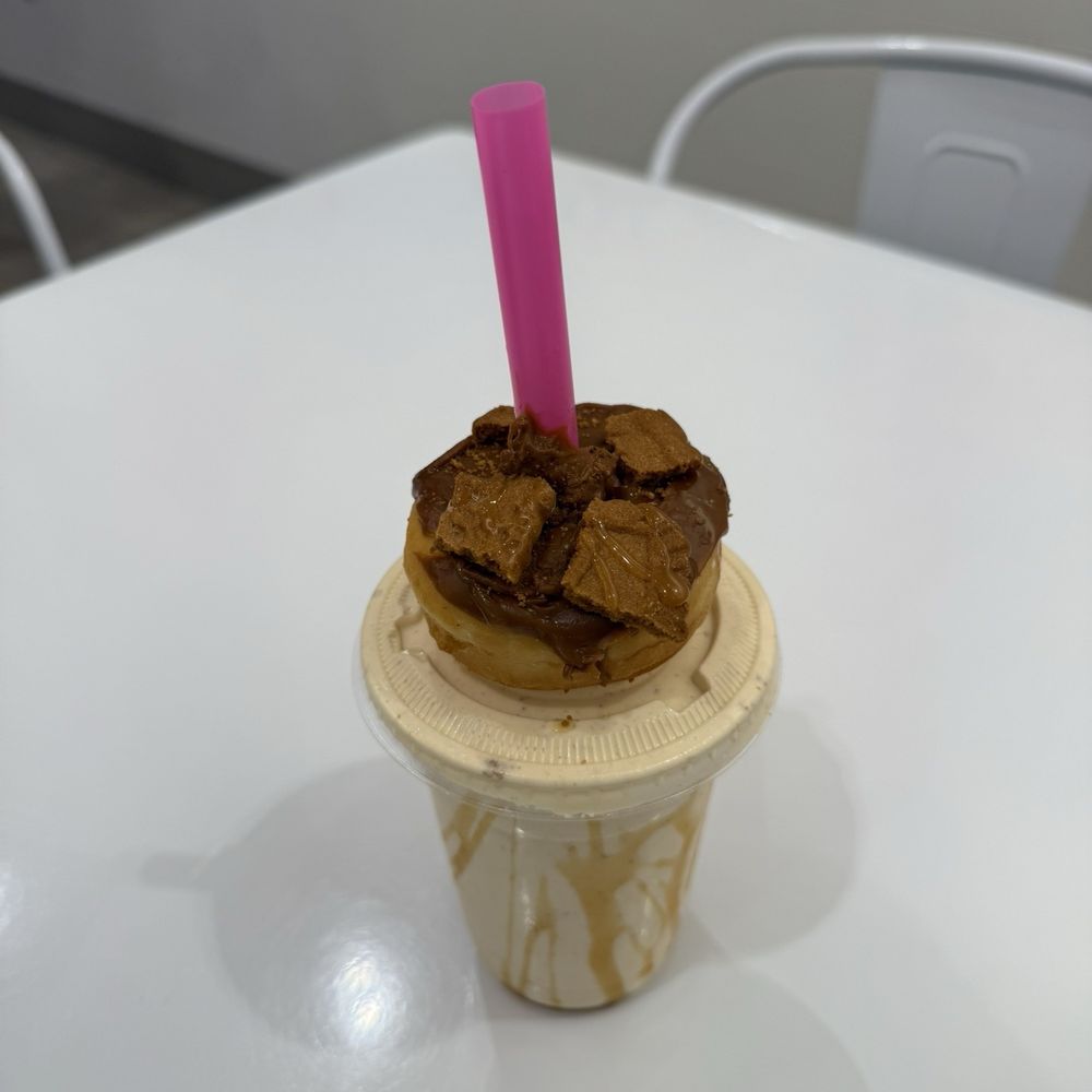 Shake with a mini donut on top. Shake with a mini donut on top.
