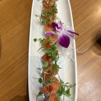 Sushi Goken - Spicy tuna w/ cucumber and salmon outside with micro greens. - Japanese Near Me - Van Nuys, California