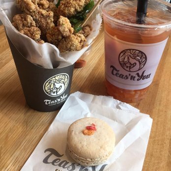 Teas'n You - Basil popcorn chicken, fusion fruit tea and a fruity pebble macaroon! - Bubble Tea Near Me - Vienna, Virginia