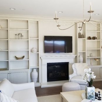 CustomBuilt-ins.com - Built-in wall unit in glaze finish Marbella Hidden Canyon Fireplace surround - Kitchen & Bath Near Me