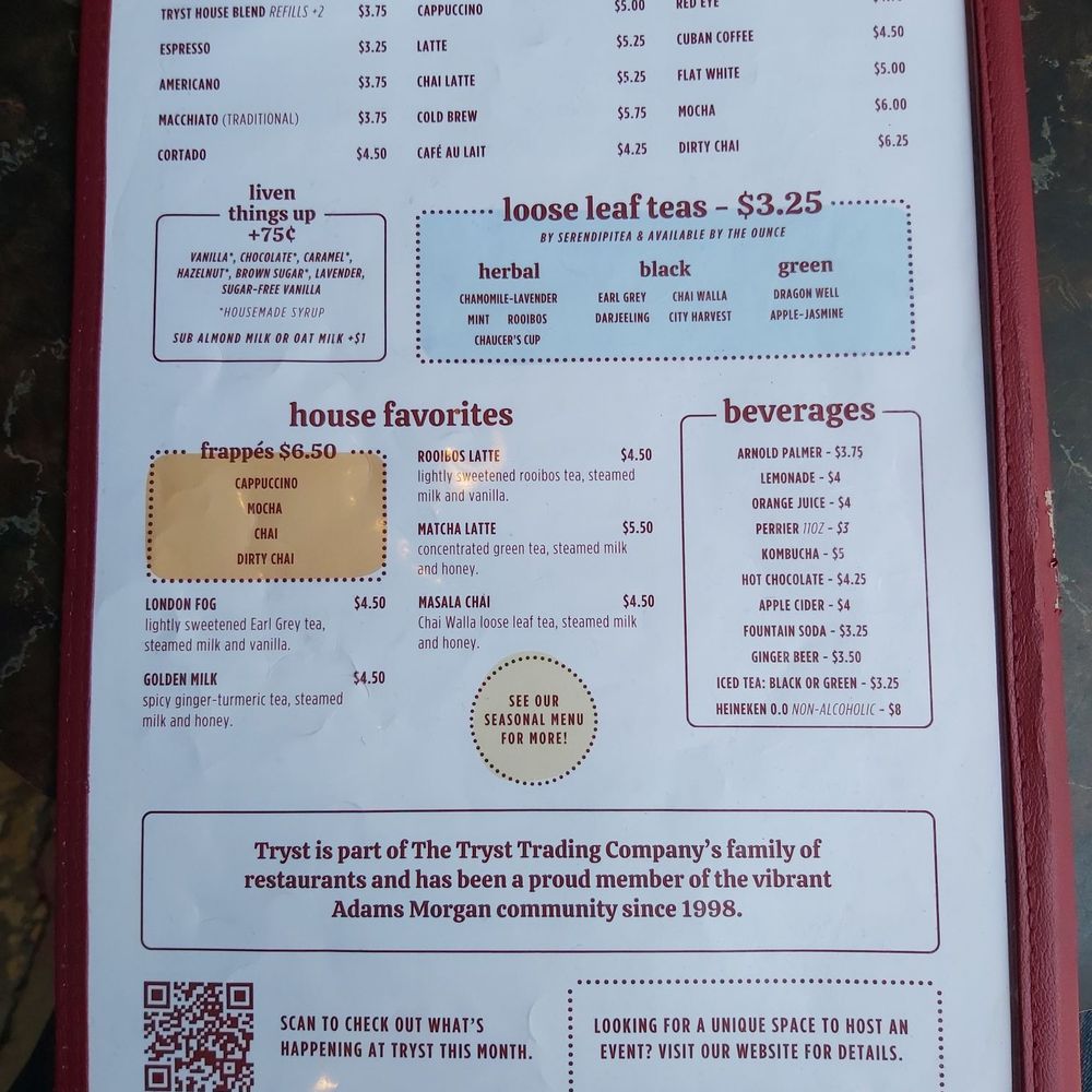 Tryst - Menu - Lounges Near Me - Washington, DC, District of Columbia