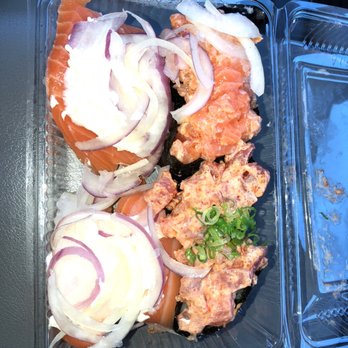Genki Sushi - Spicy salmon and salmon with onion and mayo - Sushi Bars Near Me - Waipahu, Hawaii Genki Sushi - Spicy salmon and salmon with onion and mayo - Sushi Bars Near Me - Waipahu, Hawaii