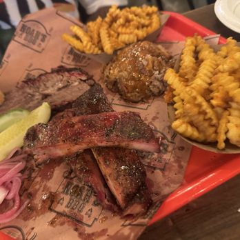 Noah's BBQ - 1 3 MEAT COMBO + 1 SIDE BRISKET PORK RIBS  PULLED PORK  FRENCH FRIES - Barbeque Near Me - Braintree, Massachusetts