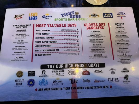 Menu photo 4 Tight Ends Sports Bar & Grill Plano, TX