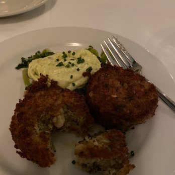 Madeline's - Crab and Lobster Cakes served with blanched/wilted Leeks that were topped with a Lemon-Thyme Aoli. - New American Near Me - Cambria, California
