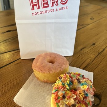 Hero Doughnuts & Buns - Strawberry and cereal milk doughnuts - Burgers Near Me - Charleston, South Carolina Hero Doughnuts & Buns - Strawberry and cereal milk doughnuts - Burgers Near Me - Charleston, South Carolina