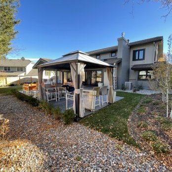Denver Patio Masters - Modern contemporary aesthetic, three tiered concrete patios and regrading of whole yard for proper drainage away from foundation. - Patio Coverings Near Me - Centennial, Colorado