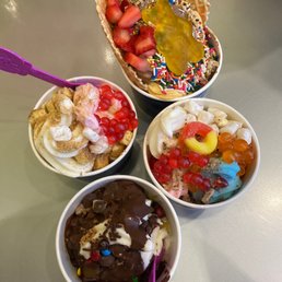 three bowls of frozen yogurt