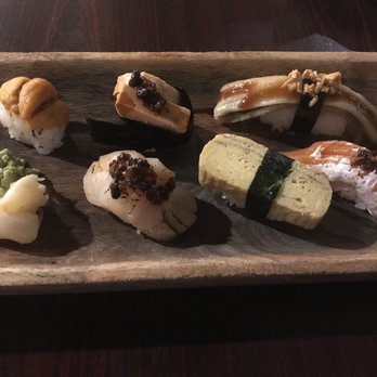 Umami Sushi - Top l-r urchin, monk fish liver, saltwater eel. Bottom scallop, tamago, fatty salmon. Very good. - Japanese Near Me - San Marcos, Texas Umami Sushi - Top l-r urchin, monk fish liver, saltwater eel. Bottom scallop, tamago, fatty salmon. Very good. - Japanese Near Me - San Marcos, Texas