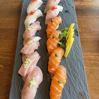 Te- Buru - Otoro nigiri, Salmon nigiri, Hamachi nigiri - Sushi Bars Near Me - Long Beach, California Te- Buru - Otoro nigiri, Salmon nigiri, Hamachi nigiri - Sushi Bars Near Me - Long Beach, California