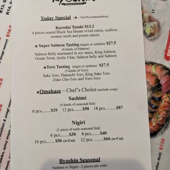 Ryoshin Sushi - Menu as of June 2022 - Sushi Bars Near Me - Belmont, California Ryoshin Sushi - Menu as of June 2022 - Sushi Bars Near Me - Belmont, California