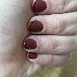 Dark red French manicure with matte finish & shiny tips