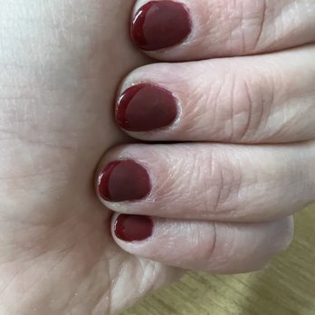Pink + White Nail Studio - Dark red French manicure with matte finish & shiny tips - Nail Salons Near Me - Springfield, Missouri