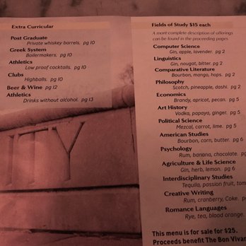 Trick Dog - Extracurricular and Fields of Study menu at Trick Dog in San Francisco. - Cocktail Bars Near Me - San Francisco, California Trick Dog - Extracurricular and Fields of Study menu at Trick Dog in San Francisco. - Cocktail Bars Near Me - San Francisco, California