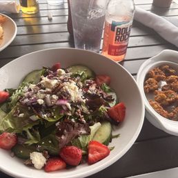 Seasonal fruit & feta salad, with side of fried oysters Seasonal fruit & feta salad, with side of fried oysters