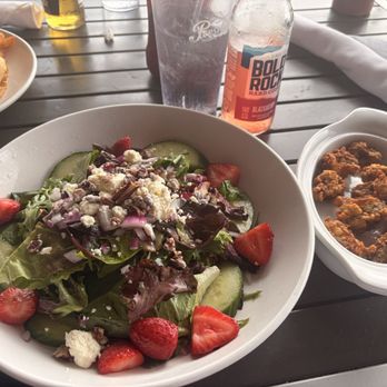 Elijah's Restaurant - Seasonal fruit & feta salad, with side of fried oysters - Seafood Near Me - Wilmington, North Carolina Elijah's Restaurant - Seasonal fruit & feta salad, with side of fried oysters - Seafood Near Me - Wilmington, North Carolina