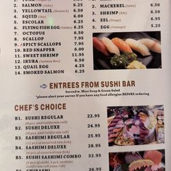 Yummy Sushi & Hibachi Grill - Menu sushi à la carte