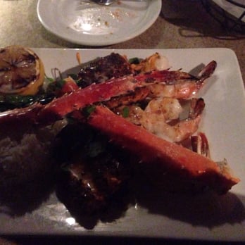 Poseidon on the Beach - Blackened salmon, grilled scallops, grilled shrimp and crab legs accompanied with coconut rice and grilled asparagus! - Seafood Near Me - Del Mar, California Poseidon on the Beach - Blackened salmon, grilled scallops, grilled shrimp and crab legs accompanied with coconut rice and grilled asparagus! - Seafood Near Me - Del Mar, California