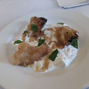 Trullo - Burrata with grilled, marinated Italian peaches and basil £14 - Italian Near Me - London, XGL