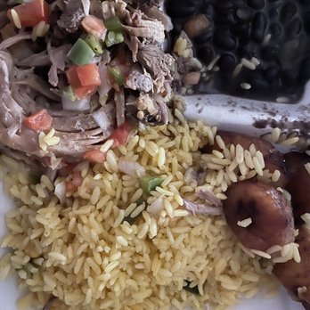 Sazon Latino Restaurant - Pulled pork over rice with side of beans and plain thanks. $8 for this perfect portion take out meal. - Spanish Near Me - Boonton, New Jersey