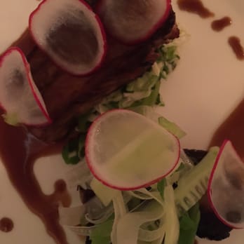 The Pitcher Inn - Pork belly and spicy snap pea vegetable slaw - Hotels Near Me - Warren, Vermont