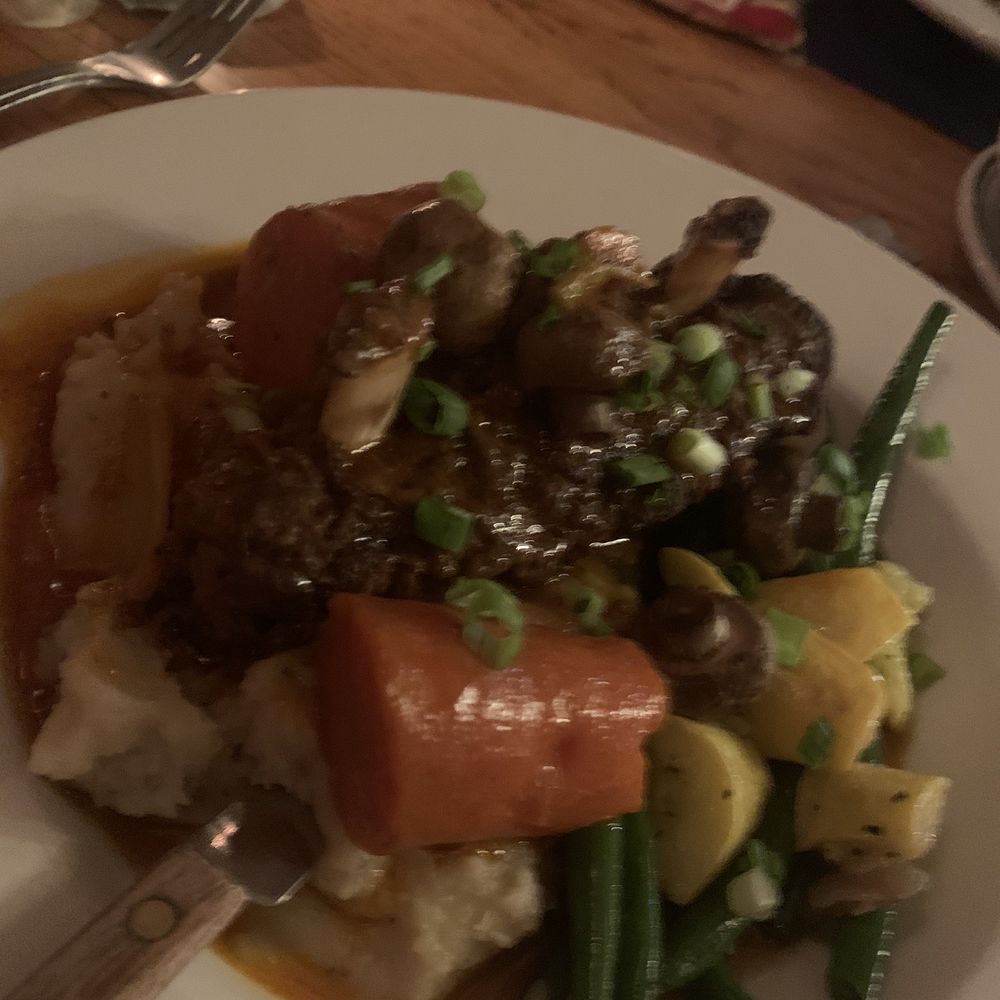 Monte Vista Inn - Below cooked Bison ribs with perfect veggies and delish sauce which ribs was braised! - American Near Me - Dutch Flat, California Monte Vista Inn - Below cooked Bison ribs with perfect veggies and delish sauce which ribs was braised! - American Near Me - Dutch Flat, California