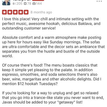 Java's Brewin - a screenshot of a restaurant - Hookah Bars Near Me - Orange Park, Florida