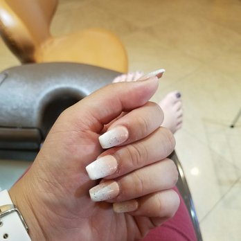 Katella Nails & Spa - Mary is the best. !!! Ombre french tips with glitter. - Nail Salons Near Me - Orange, California