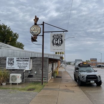 Route 66 Cafe At The Market - a car parked on the side of the road - Breakfast & Brunch Near Me - Clinton, Oklahoma