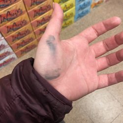 Some kind of oil/ink left on my hand from the handlebars
