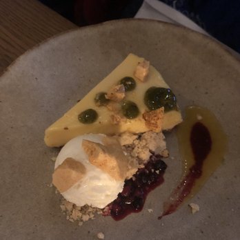 Van Speyk - Lemon tart with coconut sorbet - Modern European Near Me - Amsterdam, New Hampshire Van Speyk - Lemon tart with coconut sorbet - Modern European Near Me - Amsterdam, New Hampshire