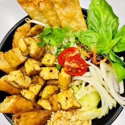 Moe Pho - Noodles & Cafe - Rice Noodle Salad with Fried Tofu, Crispy Veggie Spring Rolls