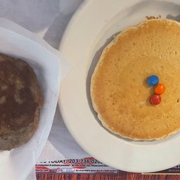 Sausage patties and Kids M&M pancake Sausage patties and Kids M&M pancake