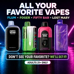 We have all your favorite brands! Get your favorite disposable with our 24/7 freakin fast delivery service! 702.510.6468