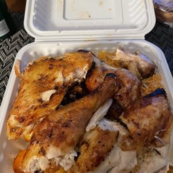 Mario's Bbq - Half BBQ Chicken Dinner, roasted baby potatoes, mixed vegetable rice.