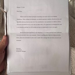 Letter of apology
