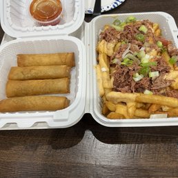 Lumpia, loaded Kahlua pork fries