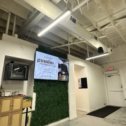 TV displaying community events. TV displaying community events.