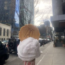 Lychee gelato on cone