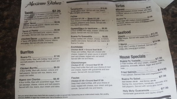 Menu photo 4 Buena Fe Restaurant Oak Park, MI