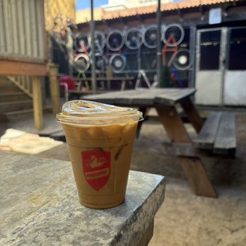 PonyCoffee - Iced vanilla latte on the back patio - Coffee & Tea Near Me - Tulsa, Oklahoma