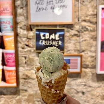 Jeni's Splendid Ice Creams - Pistachio Macaroon in a waffle cone - Ice Cream & Frozen Yogurt Near Me - Austin, Texas Jeni's Splendid Ice Creams - Pistachio Macaroon in a waffle cone - Ice Cream & Frozen Yogurt Near Me - Austin, Texas
